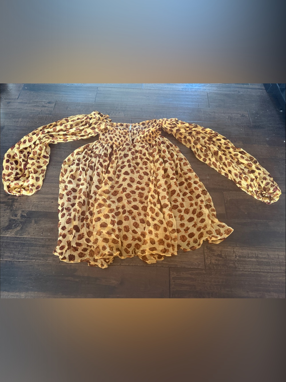 Free People Yellow Leopard Print Peasant Blouse